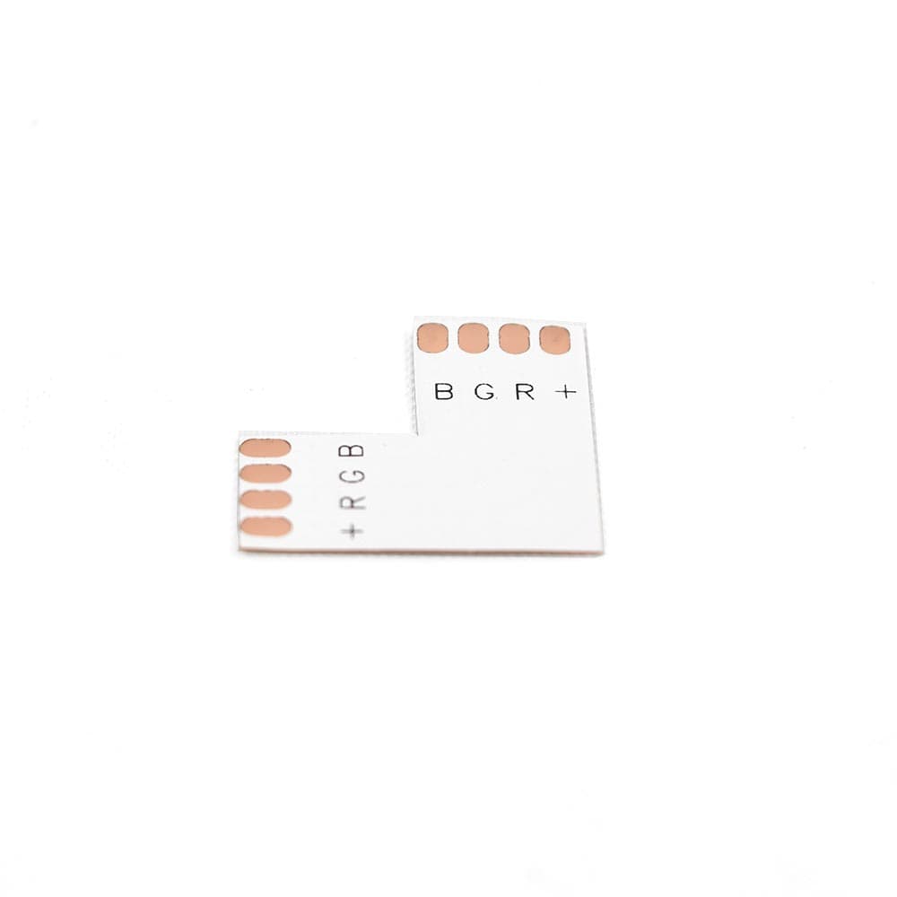 L-Corner Connector for 4-Conductor 12mm LED Strip, PC Board, 1-Year Warranty