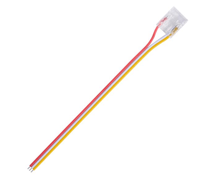 Connector for COB strip IP20 Strip to Power 150mm 22AWG PVC Red-White-Yellow 12mm 3 pin, DC3V~24V / 3.5A 5 Pcs/Bag