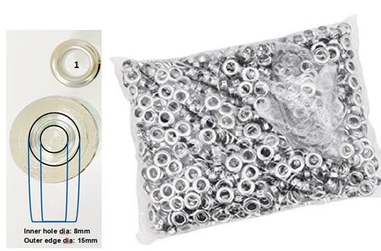 Chrome Grommet #1, 8mm Hole, 15mm OD, Indoor Use, 1000 pcs/Bag