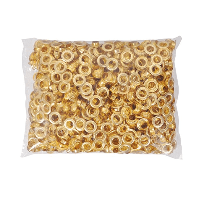 Steel Grommet #2, Chrome Gold Finish, 10mm Hole / 21mm OD, 1000-Piece Bag