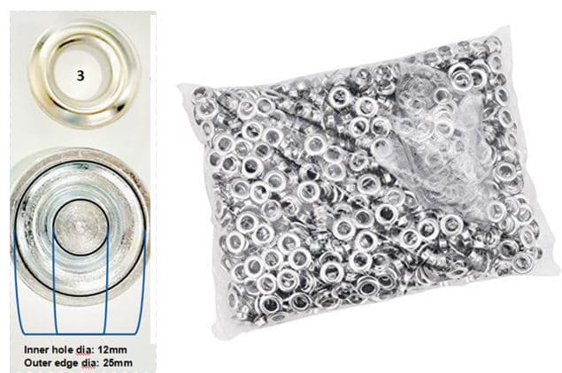 Steel Chrome Silver Grommet #3 — 12mm Hole / 25mm OD, 500-Piece Bag