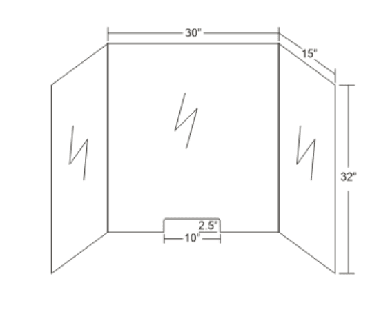 Discontinued Item- Three panel sneeze guard shield 4mm acrylic with plastic hinge front panel (W)30inx(H)32in side panels (W)15inx(H)32in