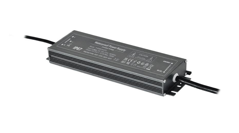 Outdoor LED Power Supply, 200W 12VDC, IP67 Waterproof, 100–130VAC Input, ETL Listed