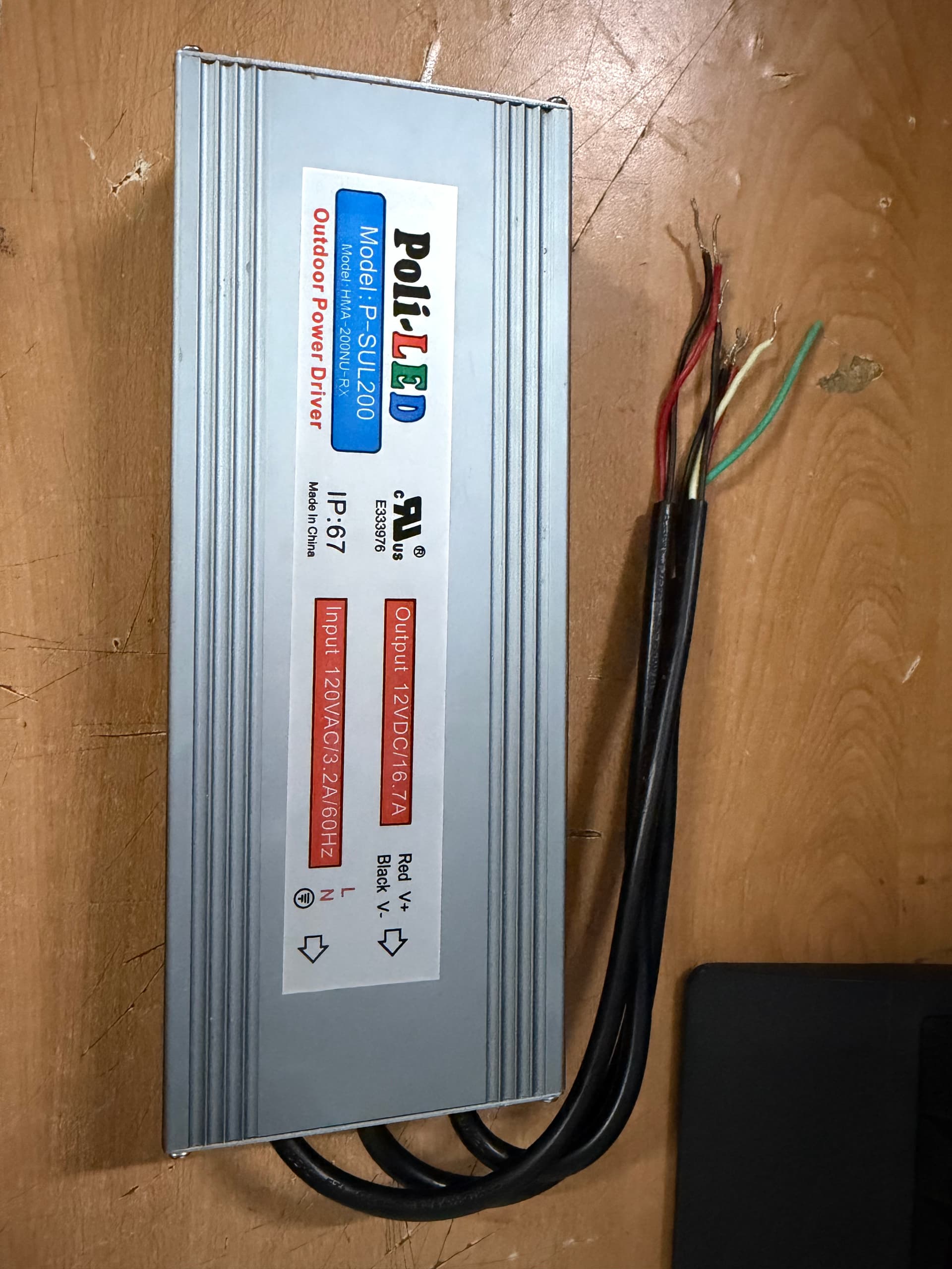 200W 12VDC Outdoor LED Power Supply, IP67, 100-130VAC Input, UL Listed