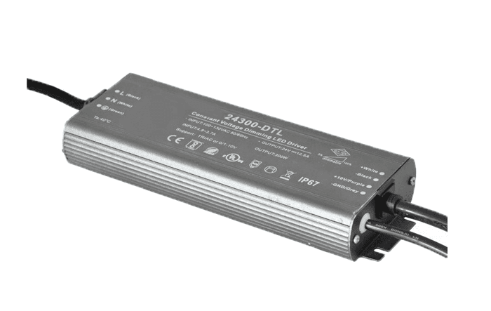 300W 12VDC Outdoor LED Power Supply, Triac & 0-10V Dimmable, IP67, UL Listed