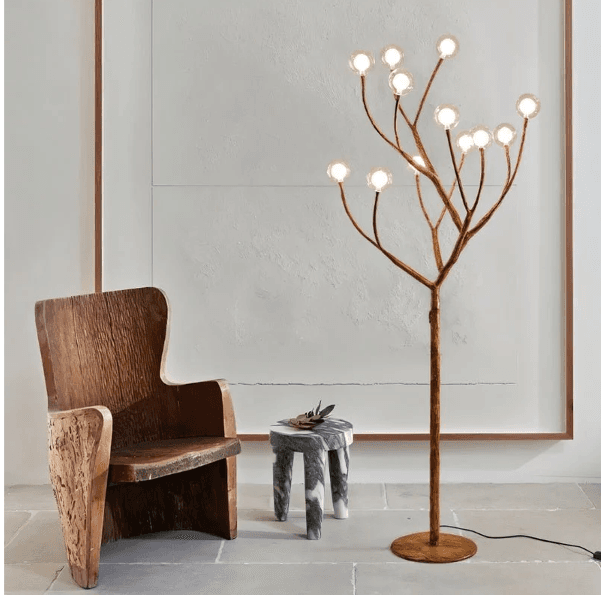 Velis Floor Lamp, 60W Branch-Style LED, Wood Construction, IP20
