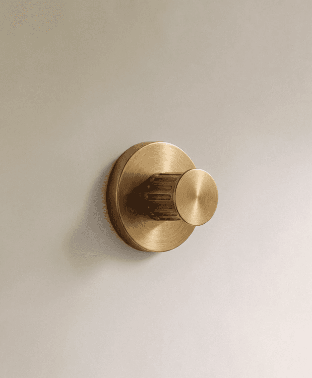 Vestige Door Lock, Color: Satin Brass, Dimensions: rose diameter 2.17", rose depth 0.20", Function: Privacy turn, locks at 45°, 1 yr Wrrty