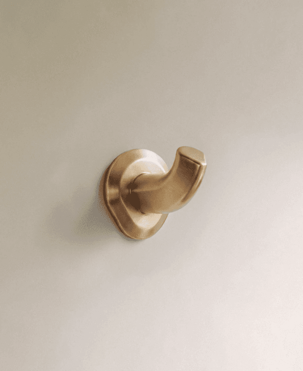 Enzo Wall Hook Color: Satin Brass, Dimensions: 2.39" x 1.59" x 1.77", Overall projection: 2.39" from the wall, Height: 1.77", Includes: Screws and fixings, 1 yr Wrrty
