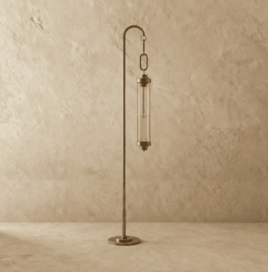 Solum Floor Lamp Transparent Glass 8W Material: Stainless IP20 Volatage: 110VAC Works with E26 Bulb Dimensions: 9.4x65.7inchs UL Listed