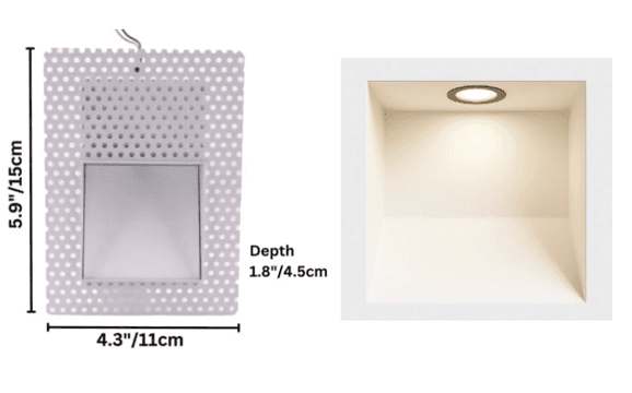 RS STAIR LIGHT SQUARE STYLE. Color: White. Material: Stainless steel + Iron. Dimmensions: 5.9 x 4.3 in- 15 x 11 cm. 3CCT. 3W. 12V DC