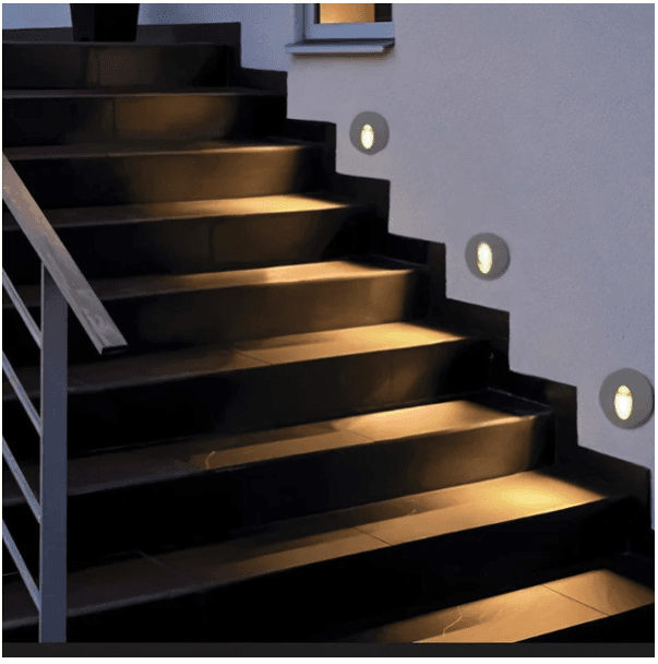 Round LED Step Light, 1 W, 110 lm, 3000 K, IP20, White Aluminum Body