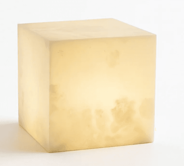 Alabaster Marble Table Lamp, White, 7.8" Cube Form Factor