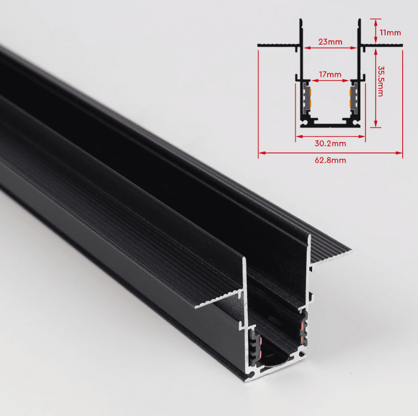 Flush Mount Magnetic Track Rail, 20 Style, 1M Length, Aluminum, Black