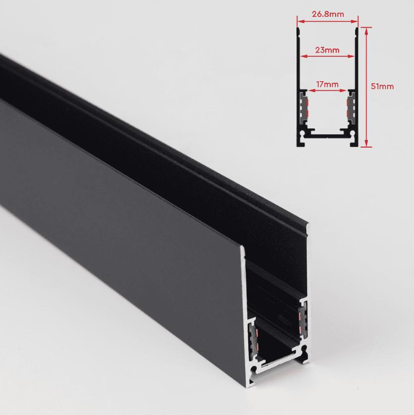 Surface Mounted Magnetic Track Rail, 20 Style, 1M Aluminum Profile, Black