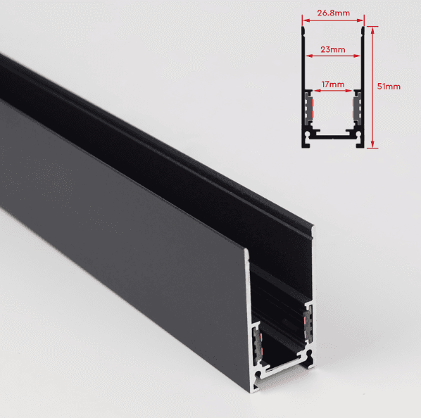 Surface Mounted Magnetic Track Rail, 20 Style, 2M Aluminum Profile, Black