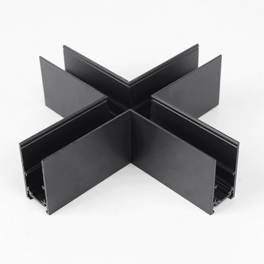Magnetic Track Rail X Connector, Horizontal Corner, Surface Mount, Aluminum