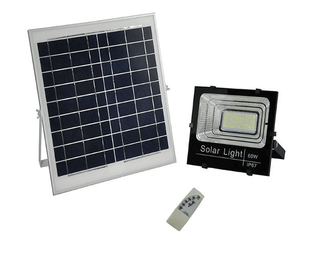 60W Solar LED Flood Light with Remote Control, 6000 Lumens, Aluminum Housing