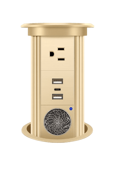 Pop-Up Recessed Outlet with AC Socket, USB-A/C, Bluetooth Speaker & Wireless Charging, Gold, IP44