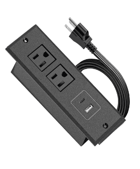 Recessed Power Strip, 2-Outlet 2-USB, 12A 125V 1500W, Black, UL File 5024211