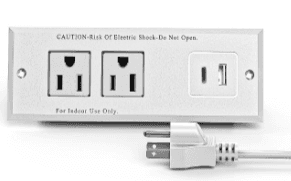 Recessed Power Strip, 2 AC Outlets and 2 USB Ports, 12A 1500W, White ABS+PC Housing