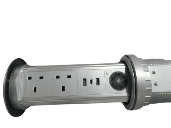 Recessed Pop-Up Outlet, 2 AC + USB-A/C, Bluetooth Speaker, Wireless Charging, Gray