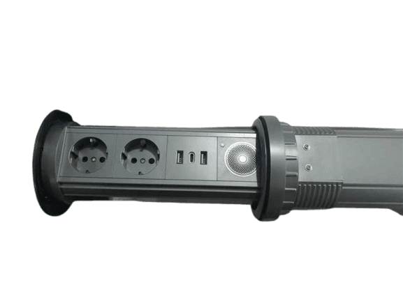 Pop-Up Recessed Outlet, Two AC Sockets, USB-A/C, Bluetooth Speaker and Wireless Charging, IP44, Silver