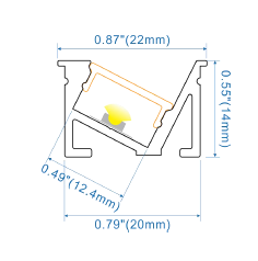 Aluminum LED Channel Profile, Silver Anodized, 2500 x 22 x 14 mm
