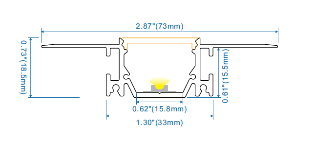 Drywall LED Aluminum Channel Profile, 73x18mm, Silver Anodized, 3m Length