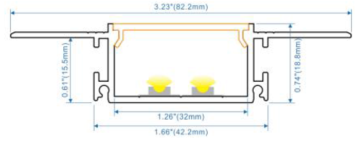 Drywall LED Aluminum Channel Profile, 82mm Wide, Fits Up to 32mm LED Strip