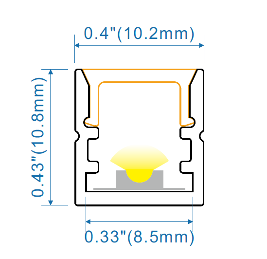 10x10mm Surface Mount Aluminum LED Channel Profile, Anodized, 4m Max Length