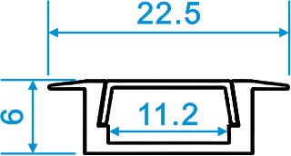 Recessed Aluminum LED Channel Profile, 22x7mm Anodized, Up to 13.2 ft Length