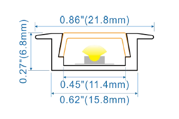 Black Anodized Aluminum LED Channel Profile, 2500mm Length, 22x7mm