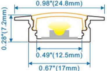 Recessed LED Aluminum Channel Profile, 17mm x 7mm, Up to 13.2 ft Length