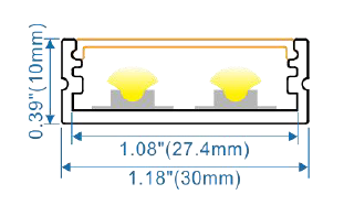 Silver Anodized Aluminum LED Profile Channel, 30x10mm, 2500mm Length