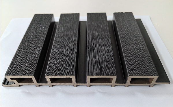 Exterior Slatted Wood Composite Panel Color Black Waterproof Fire Retardant Zero Maintenance Dim 114x9x1 Inch