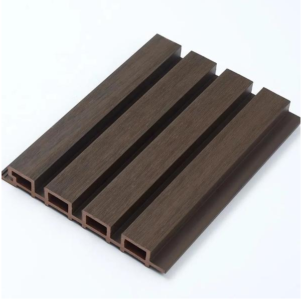 Exterior Slatted Wood Composite Panel Color Cofee Dark Brown Waterproof Fire Retardant Zero Maintenance  Dim 114x9x1 Inch