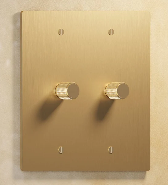 Satin Brass Double Rotary Dimmer Switch, 120V AC, IP20, UL Listed