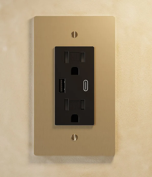 Residence Supply Satin Brass Single USB Type C Outlet,120 VAC, 15A Load, UL Listed