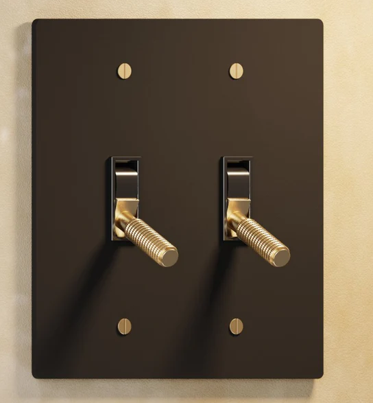 2-Gang Brass Toggle Switch, 3-Way, 120V AC, 150W Per Switch, IP20