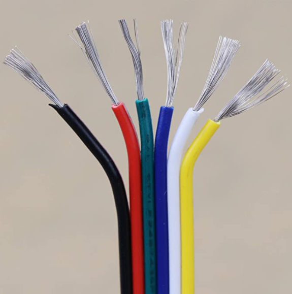 SOLD BY THE ROLL, 50ft, 20 AWG,  6 Wire, conductor(34/0.16TS) UL1007t, Cable Color:  Black,Green, Red, Blue, Yellow, White $12.3
