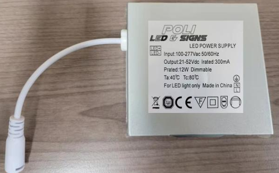 Discontinued Item- Ceiling light led driver metal box 8-12watt  0.1-0.3A Input  100-240VAC 21-52DC for A-GL Series uses JACK
