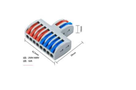 2-8 port press on connector, 400V, 32A, Input: 20AWG - 10AWG (0.5 - 6mm2) 28, Output: 28AWG - 12AWG (0.5 - 4mm2)