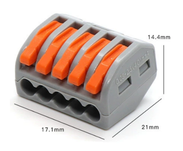 5-Port Press-On Wire Connector, #18–12 AWG, 250V 32A, -40°F to 221°F