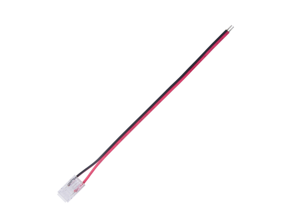 Connector Strip to power for single  color high density IP20  8mm 2 pin, Max 36V/2.5A  with 22AWG 150mm Black- Red Flat wire  fixed  5 Pcs/Bag