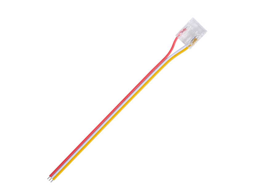 Connector for COB strip IP20  Strip to Power   150mm 22AWG PVC Red-White-Yellow   10mm 3 pin, DC3V~24V / 3.5A 5 Pcs/Bag