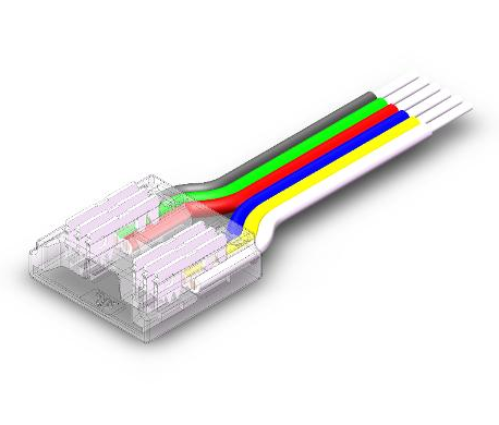 RGBCCT tunable 6PIN COB LED, connector used strip to wires, 15CM wire length, IP20, 12mm-PCB COB strip 5 PCS/Bag